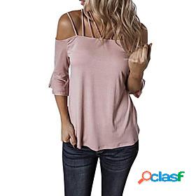 Womens T shirt Plain Off Shoulder Basic Tops White Black