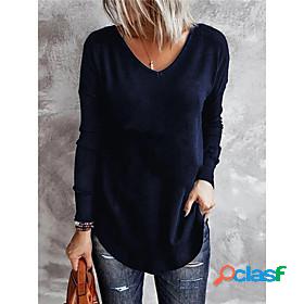 Women's T shirt Plain V Neck Basic Tops Green Blue Black