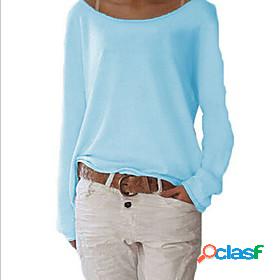 Womens T shirt Solid Colored Long Sleeve Round Neck Basic