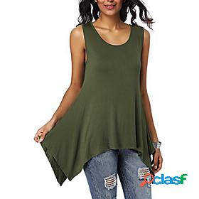 Women's T shirt Solid Colored Round Neck Holiday Casual /