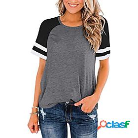 Womens T shirt Striped Color Block Round Neck Basic Tops