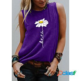 Womens Tank Top Floral Graphic Letter Round Neck Print Basic