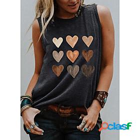 Womens Tank Top Vest T shirt Graphic Heart Round Neck Print