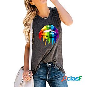Womens Tank Top Vest T shirt Rainbow Graphic Mouth Round