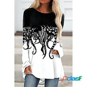 Womens Tunic T shirt Octopus Painting Graphic Color Block