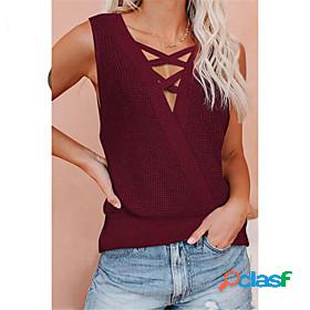 Womens Vest Hole Classic Solid Colored Scoop Neck Spring