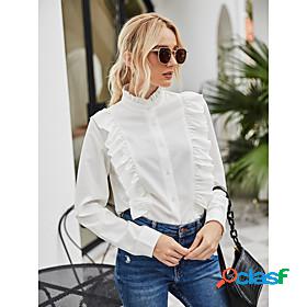 Women's Work Blouse Shirt Long Sleeve Plain Standing Collar