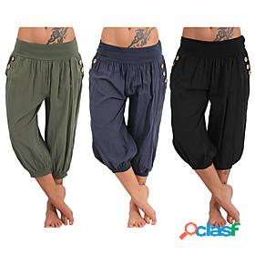 Womens Yoga Pants Bloomers Capri Pants Bottoms Side Pockets