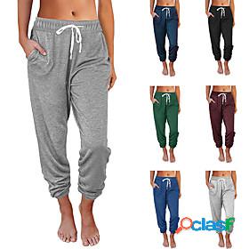 Women's Yoga Pants Bottoms Side Pockets Drawstring Solid