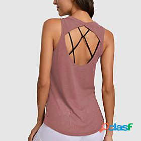 Womens Yoga Top Tank Top Cut Out Summer Solid Color Green
