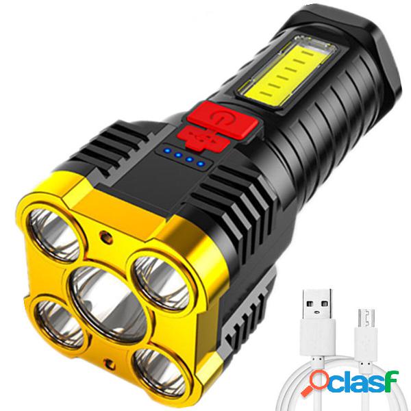 XS088 5 * LED + COB Luminosità Torcia ricaricabile USB