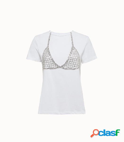 ainea t-shirt girocollo applicazione strass