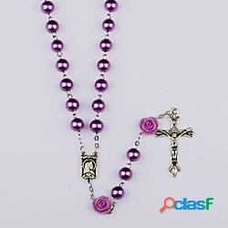 collana rosario perle cattoliche nostre rose medaglia