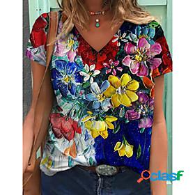 floral casual v-neckline short sleeve blouses