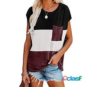 klousilover womens summer color block t shirts casual cap