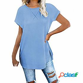 long tshirts women short sleeve plain casual tops crew neck