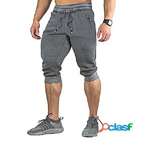 mens cotton casual shorts gym 3/4 jogger capri pants long