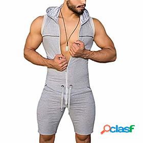 mens hooded romper tracksuit overall zip up short playsuit