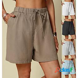 pantaloncini da donna con coulisse in cotone e lino elastico