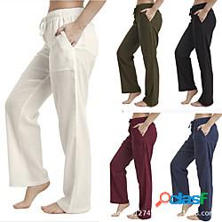 pantaloni da donna con coulisse in cotone e lino elastico in