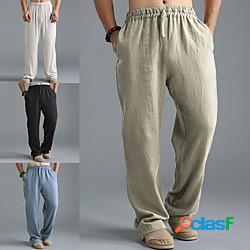 pantaloni da uomo con coulisse in cotone e lino elastico in