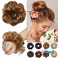 veri capelli umani scrunchie pezzo di capelli ricci ondulati