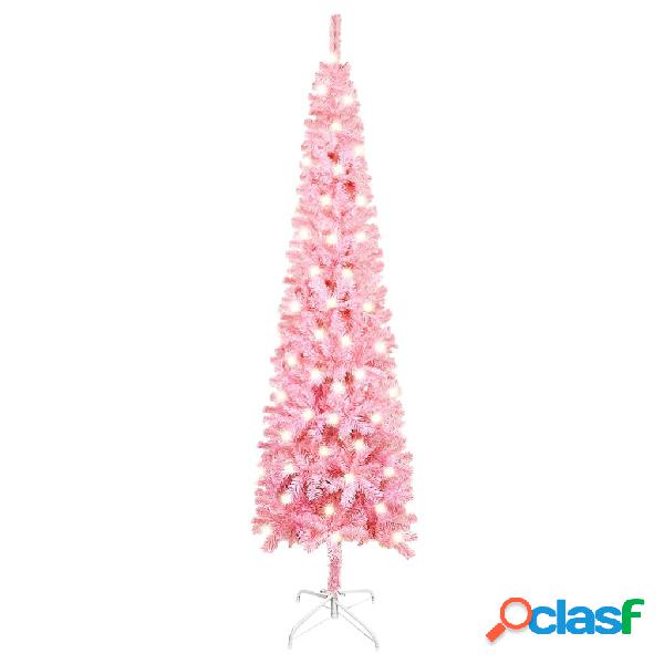 vidaXL Albero Natale Artificiale Sottile con LED Rosa 150 cm