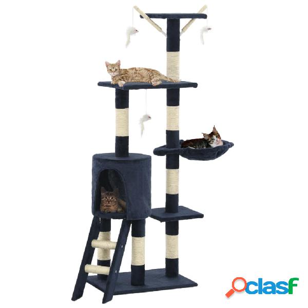 vidaXL Albero per Gatti con Tiragraffi in Sisal 138 cm Blu