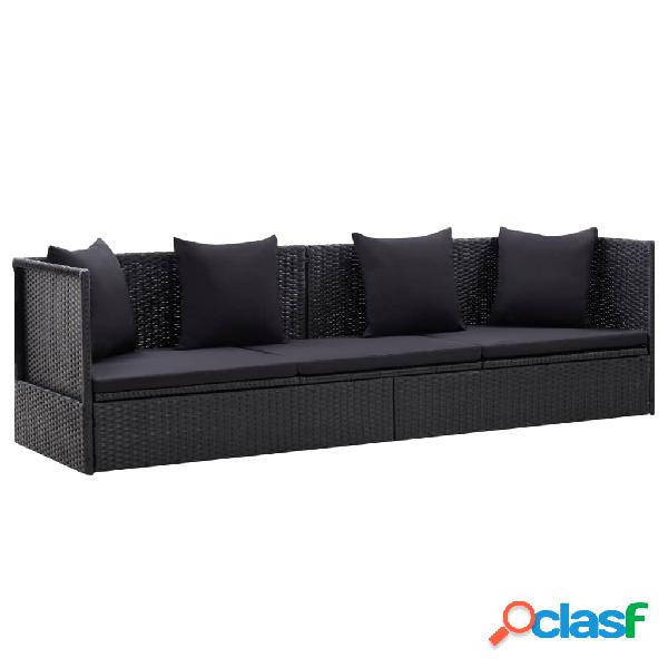 vidaXL Divano da Giardino con Cuscini in Poyrattan Nero
