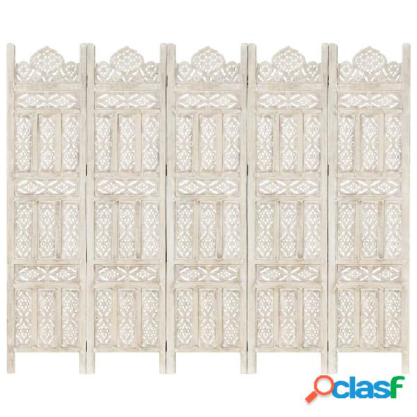 vidaXL Divisorio 5 Pannelli Intagliato Bianco 200x165cm