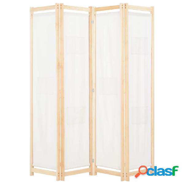 vidaXL Divisorio a 4 Pannelli Crema 160x170x4 cm in Tessuto