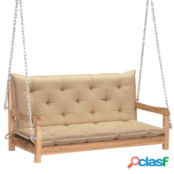 vidaXL Dondolo con Cuscino Beige 120 cm in Massello di Teak