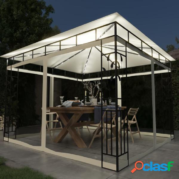 vidaXL Gazebo con Zanzariera e Luci LED 3x3x2,73 m Crema