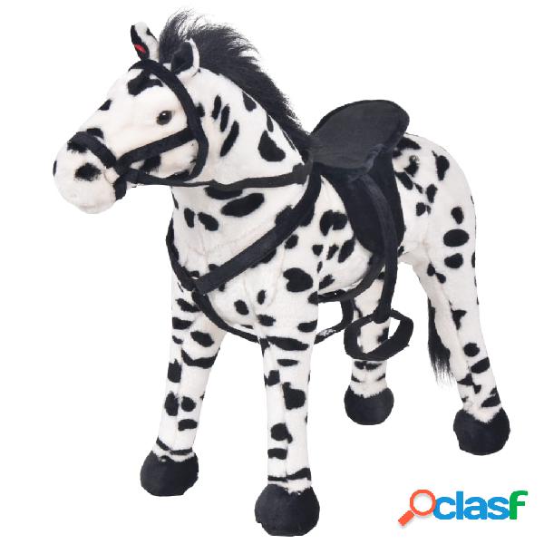 vidaXL Giocattolo Cavallo di Peluche Nero e Bianco XXL