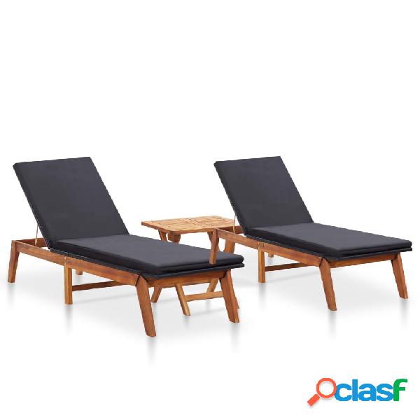 vidaXL Lettini Prendisole 2 pz con Tavolo Polyrattan e Legno