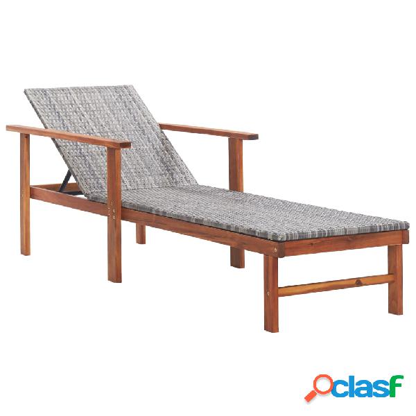 vidaXL Lettino Prendisole Polyrattan e Legno Massello di