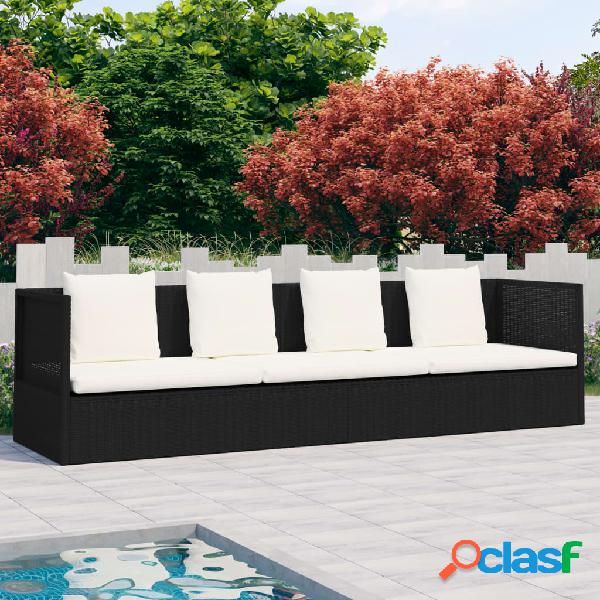 vidaXL Lettino Prendisole con Cuscini in Polyrattan Nero