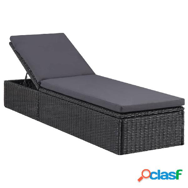 vidaXL Lettino Prendisole in Polyrattan Nero e Grigio Scuro