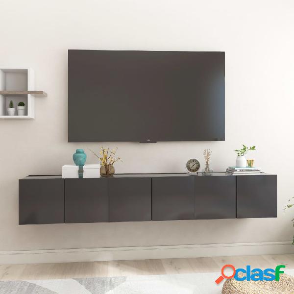 vidaXL Mobili Porta TV Sospesi 3 pz Grigi 60x30x30 cm