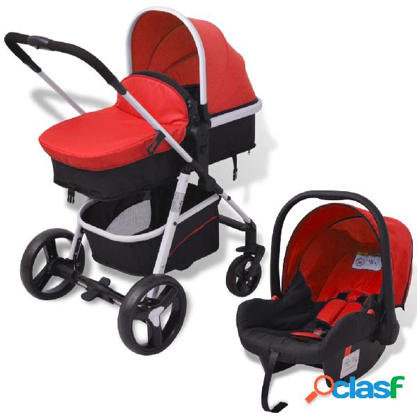 vidaXL Passeggino 3 in 1 in Alluminio Rosso e Nero