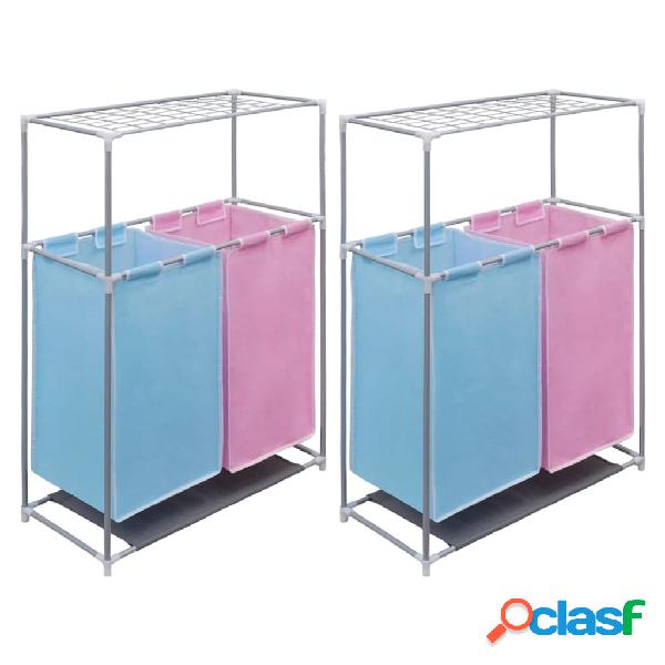vidaXL Portabiancheria a 2 Sezioni 2 pz con Ripiano per
