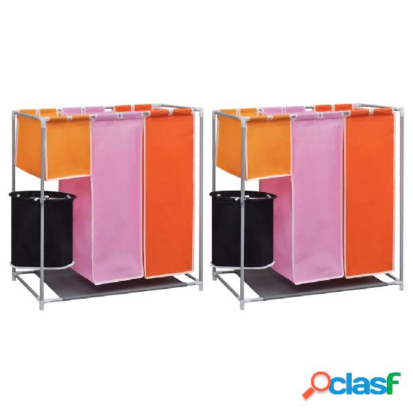 vidaXL Portabiancheria a 3 Sezioni 2 pz con 1 Cestino