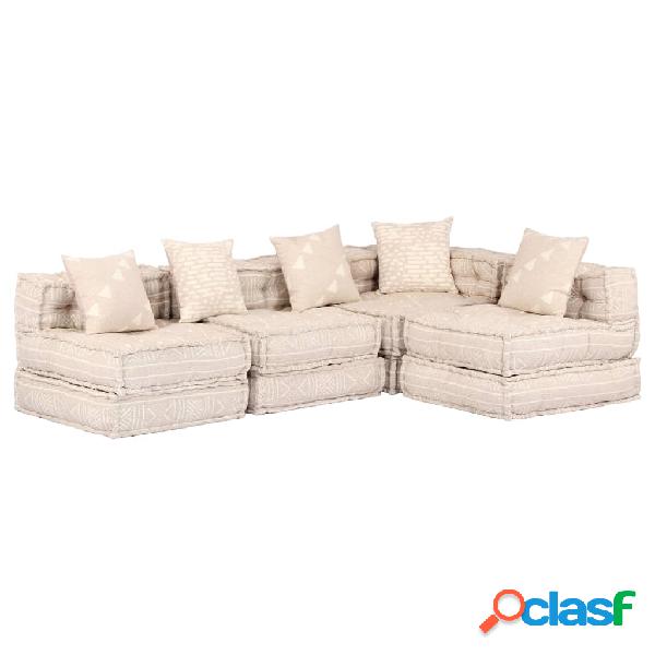 vidaXL Pouf Modulare a 4 Posti Beige in Tessuto