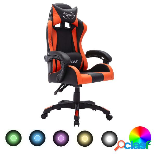 vidaXL Sedia da Gaming con Luci a LED RGB Arancione e Nera