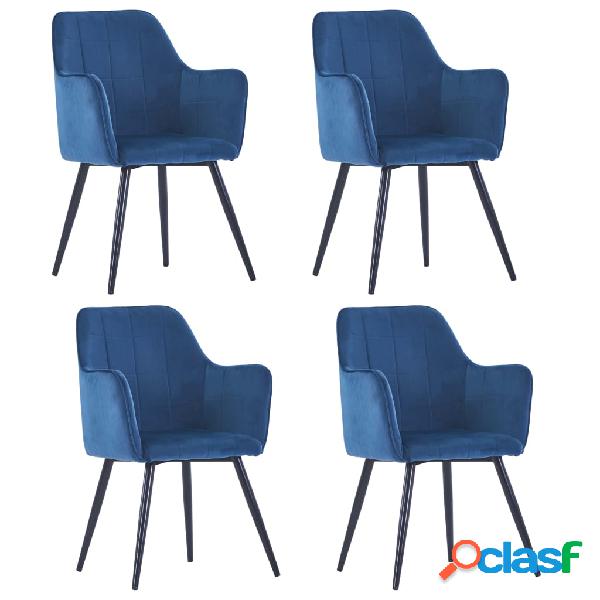 vidaXL Sedie da Pranzo 4 pz Blu in Velluto