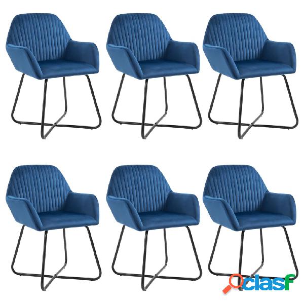 vidaXL Sedie da Pranzo 6 pz Blu in Velluto