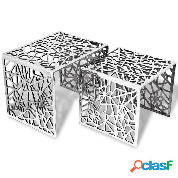 vidaXL Set 2 Tavolini Quadrati Alluminio Argento