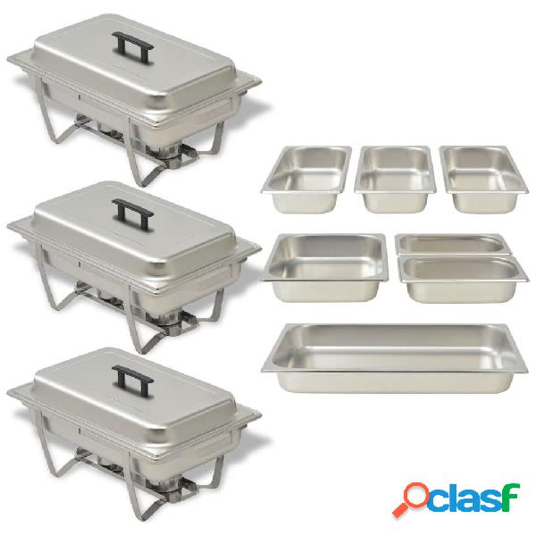 vidaXL Set 3 pz Teglie Scaldavivande in Acciaio Inossidabile