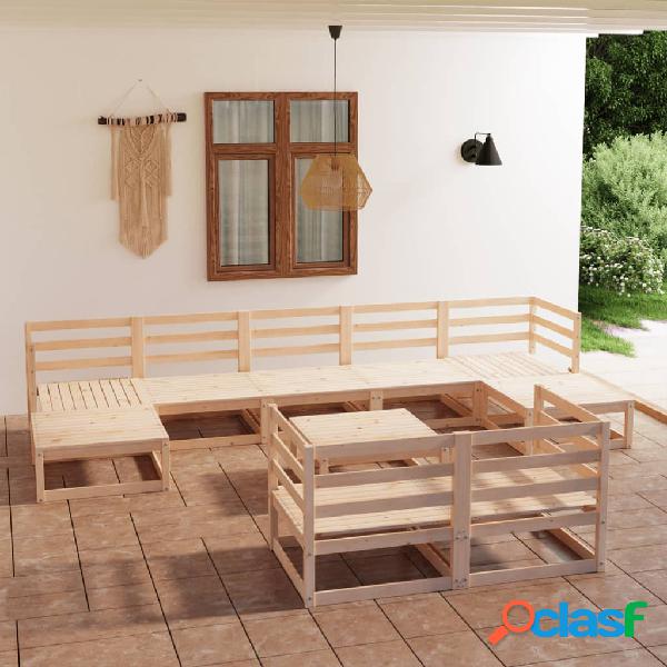 vidaXL Set Divani da Giardino 10 pz in Legno Massello di