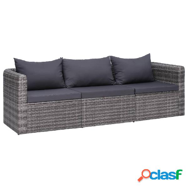 vidaXL Set Divani da Giardino 3 pz con Cuscini Grigio in